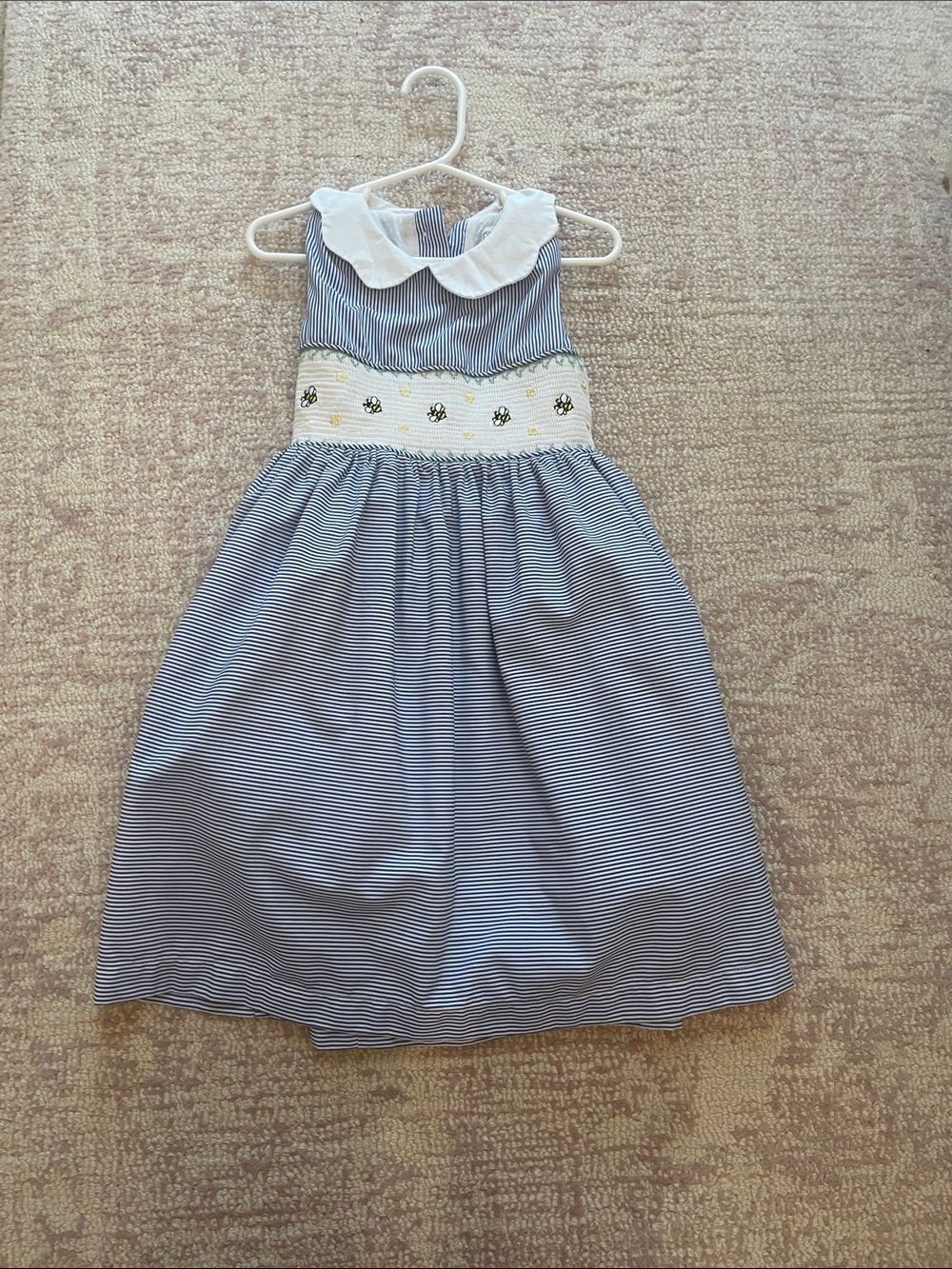 Classic Navy Stripe Smocked Girls' Formal Dress with Peter Pan Collar